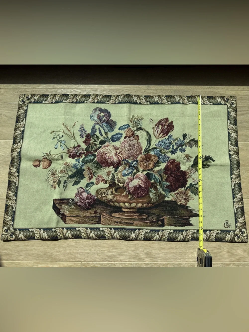 Classic Italian Floral Tapestry Wall Hanging in Light Green and Multicolor